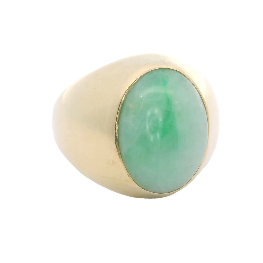 Oval Cabochon Jade and 14K Yellow Gold Vintage Ring