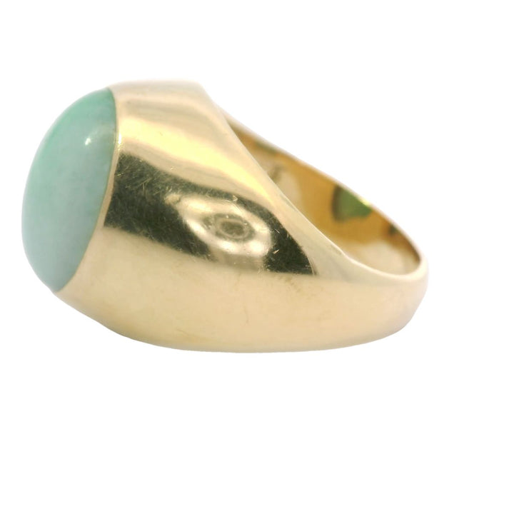 Oval Cabochon Jade and 14K Yellow Gold Vintage Ring