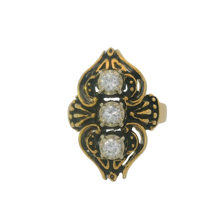 Antique Three Stone Diamond and 14K Gold Ring