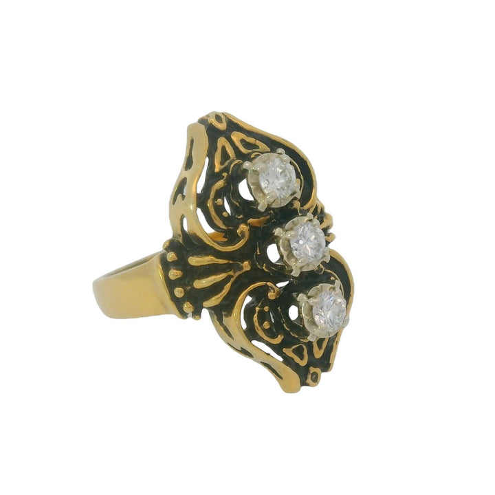 Antique Three Stone Diamond and 14K Gold Ring