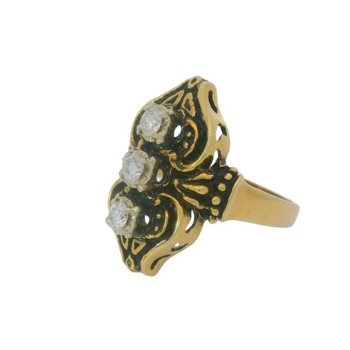 Antique Three Stone Diamond and 14K Gold Ring