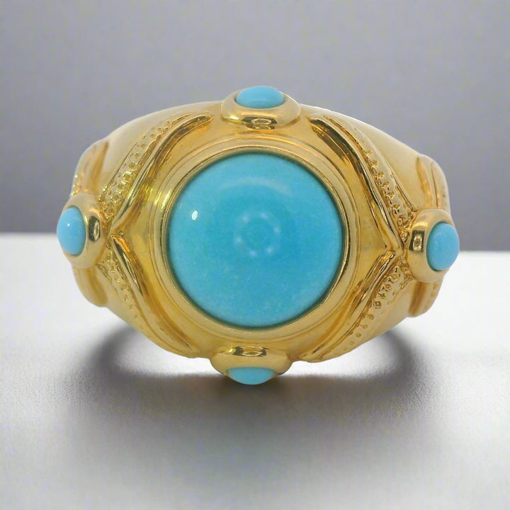 Turquoise and 14K Yellow Gold Dome Ring