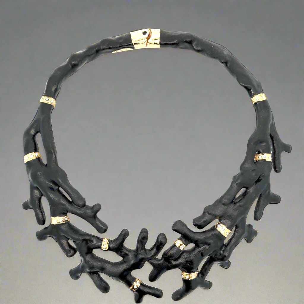 Annibale Baldini Italian Swarovski Crystal and Black Coral Statement Necklace