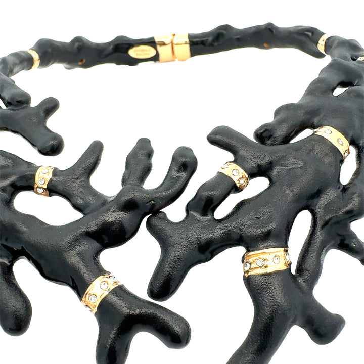 Annibale Baldini Italian Swarovski Crystal and Black Coral Statement Necklace