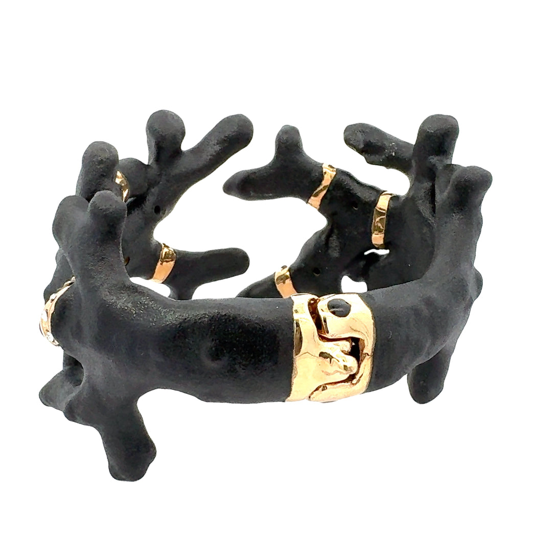 Annibale Baldini Italian Swarovski Crystal and Black Coral Statement Bangle Bracelet