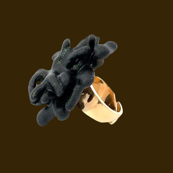 Annibale Baldini Italian Black Coral Designer Statement Ring