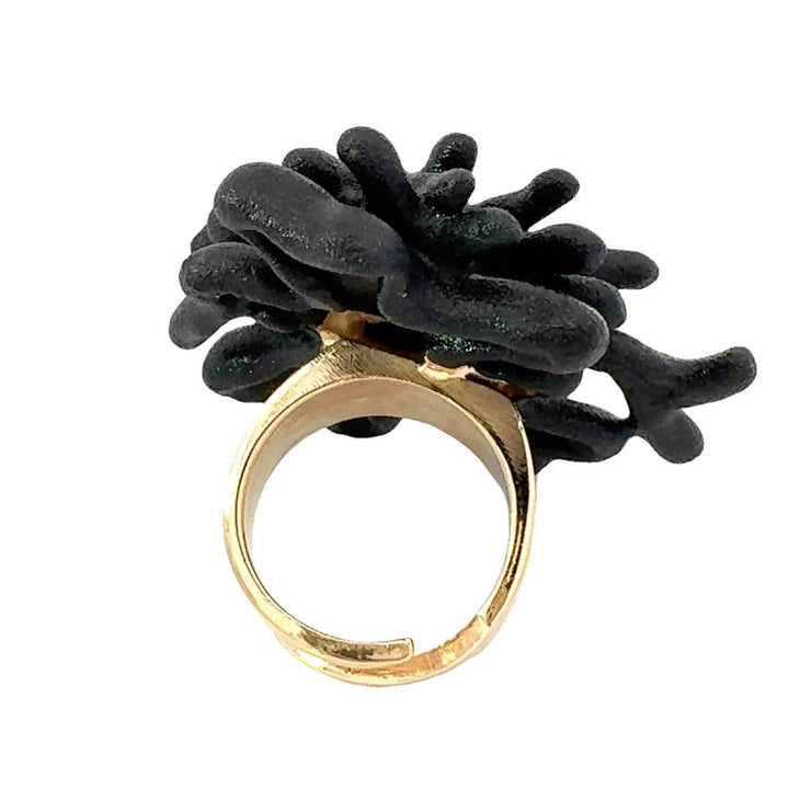 Annibale Baldini Italian Black Coral Designer Statement Ring