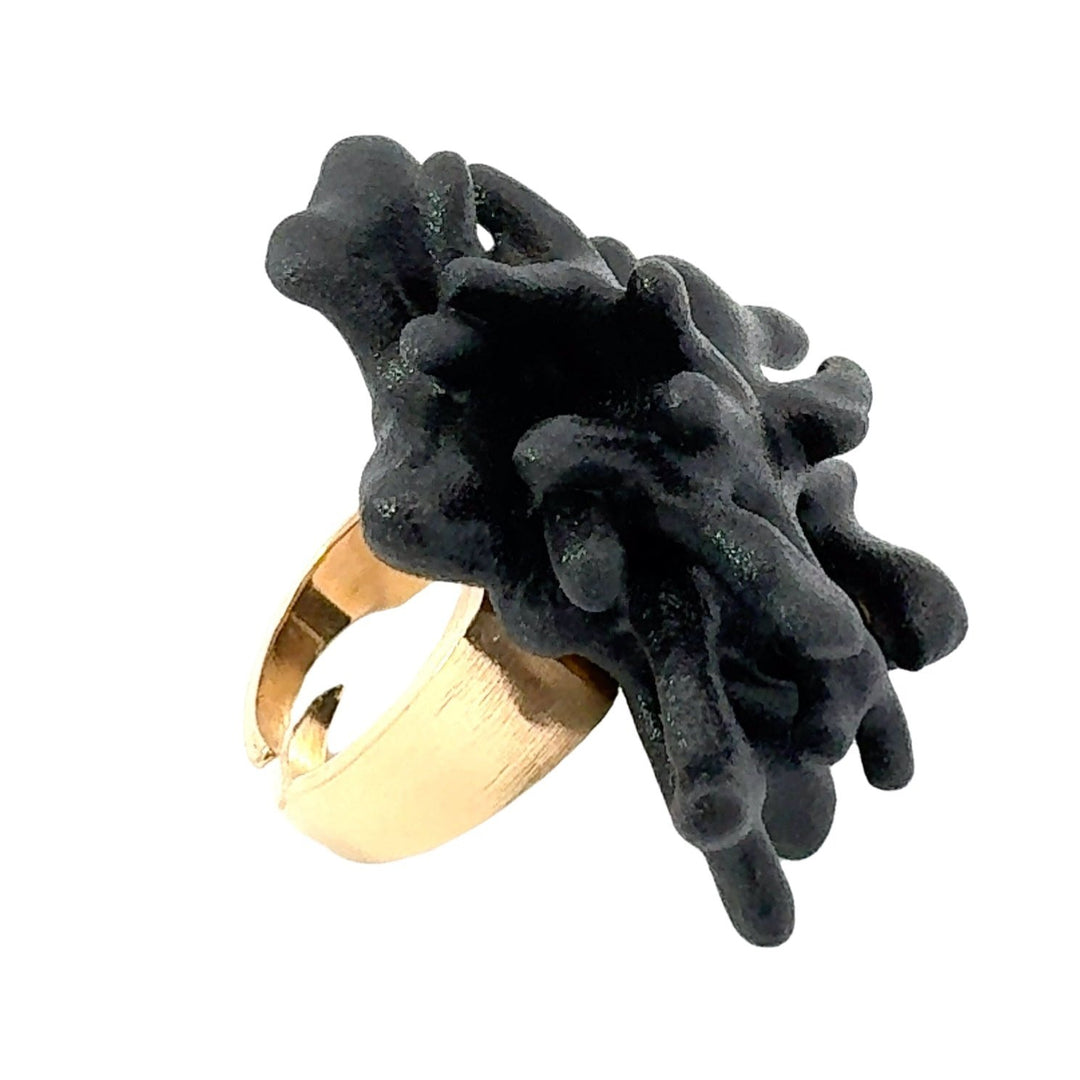 Annibale Baldini Italian Black Coral Designer Statement Ring