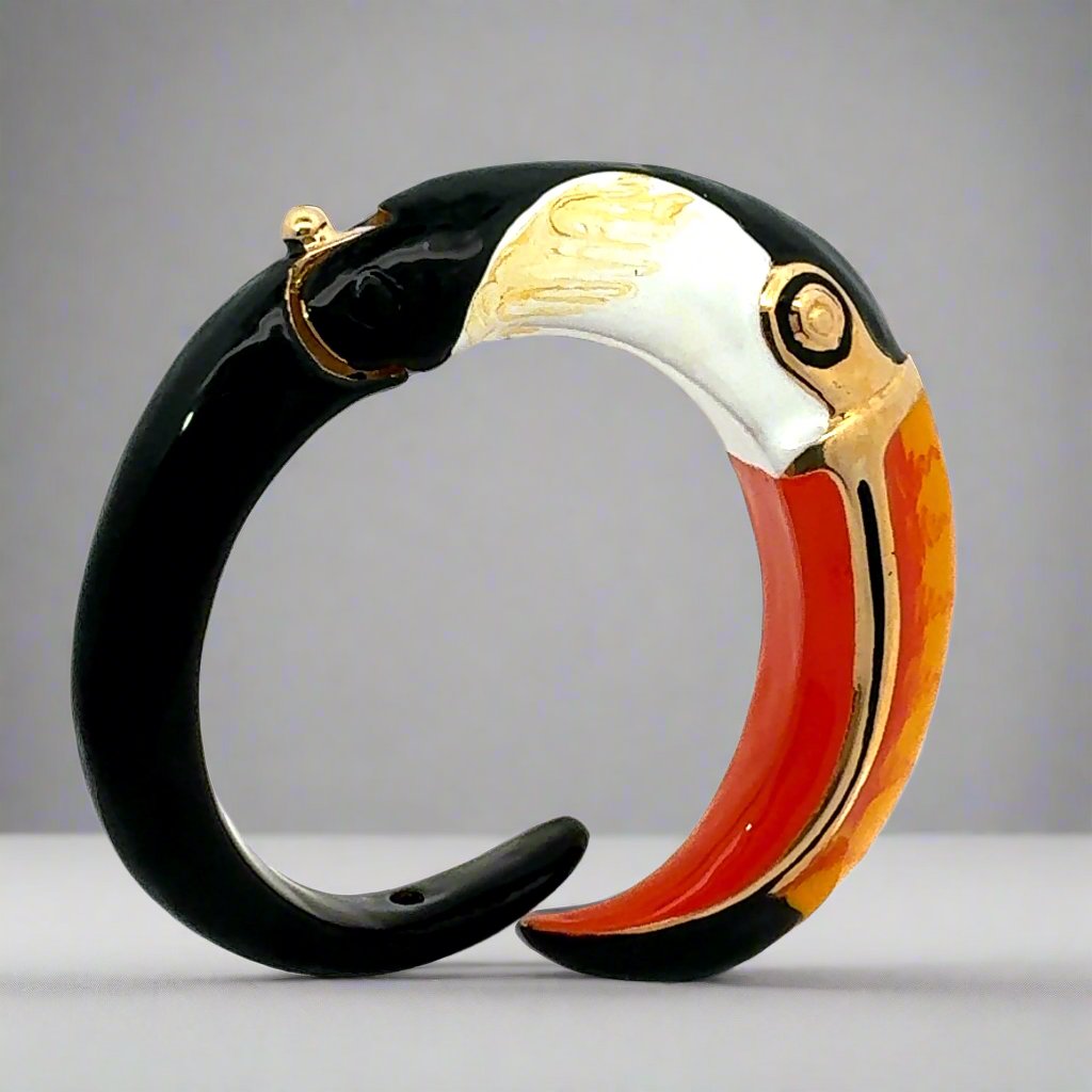 Annibale Baldini Italian Toucan Enamel Bangle Bracelet