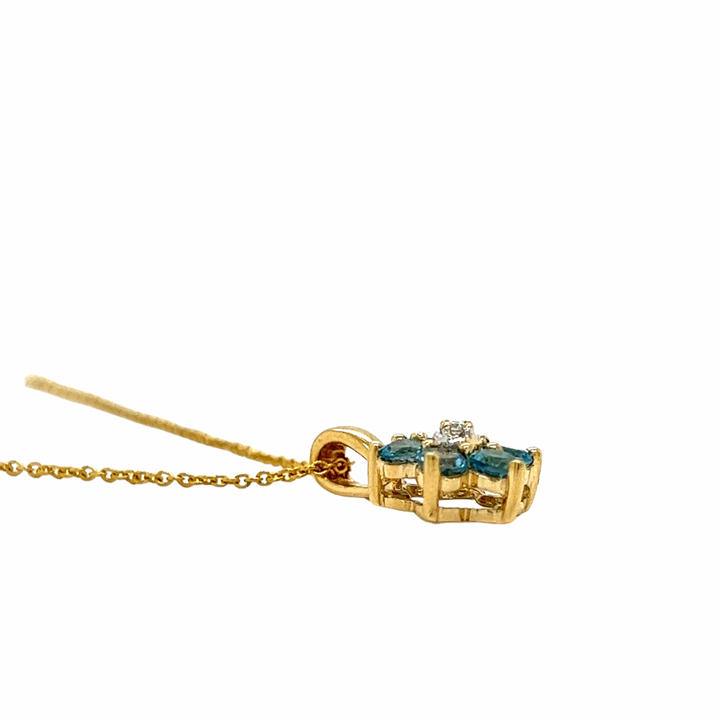 Blue Topaz and Yellow Gold Flower Necklace