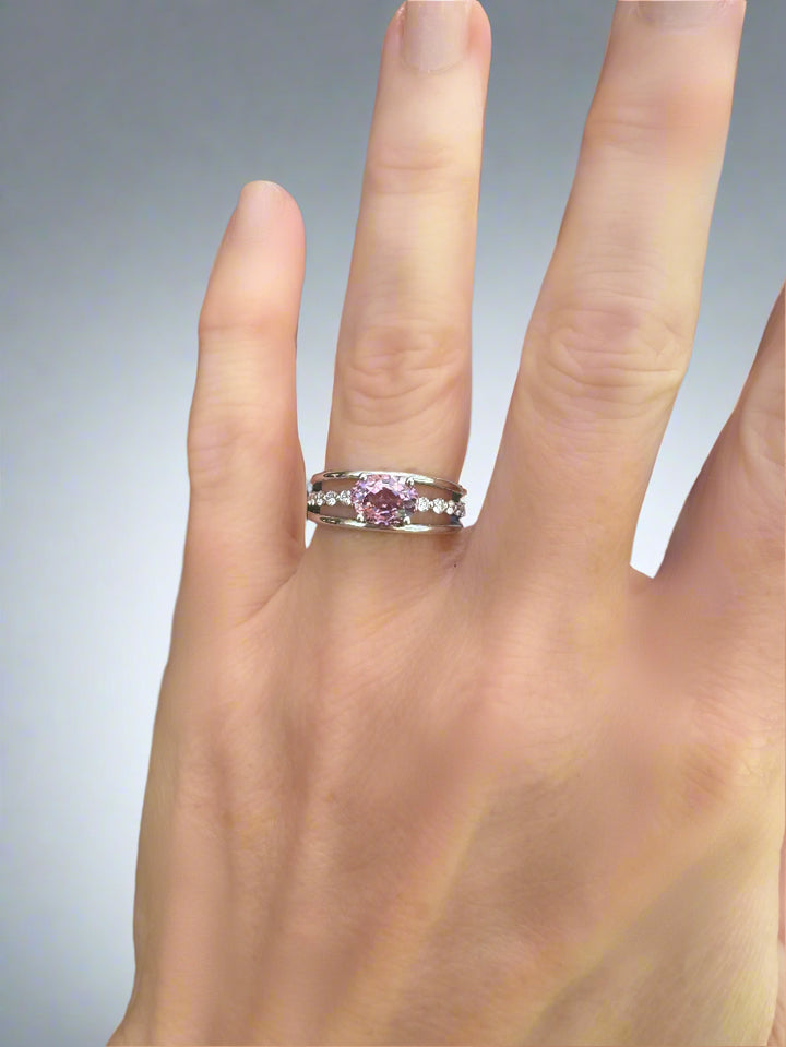 Oval Pink Spinel and Diamond 14K White Gold Cocktail Ring