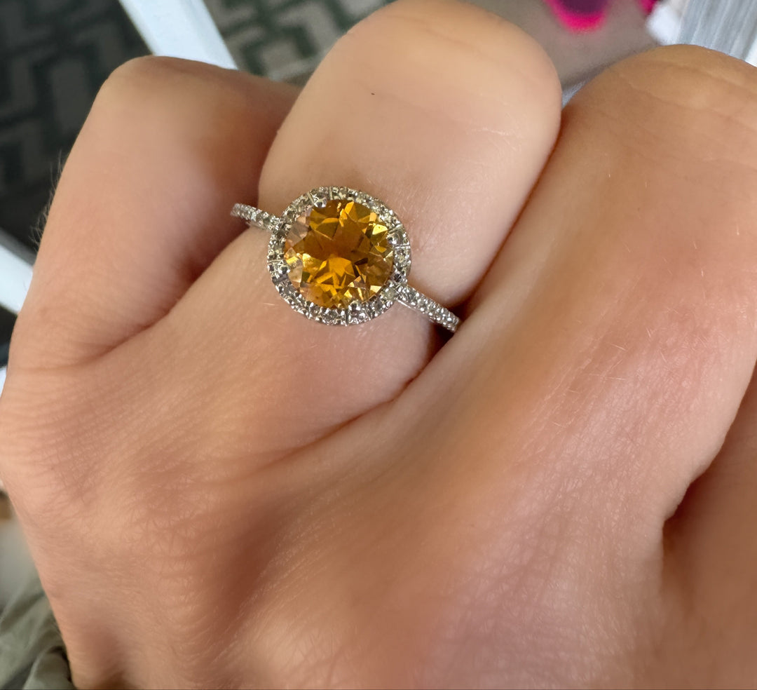 Citrine and Diamond 14K White Gold Ring