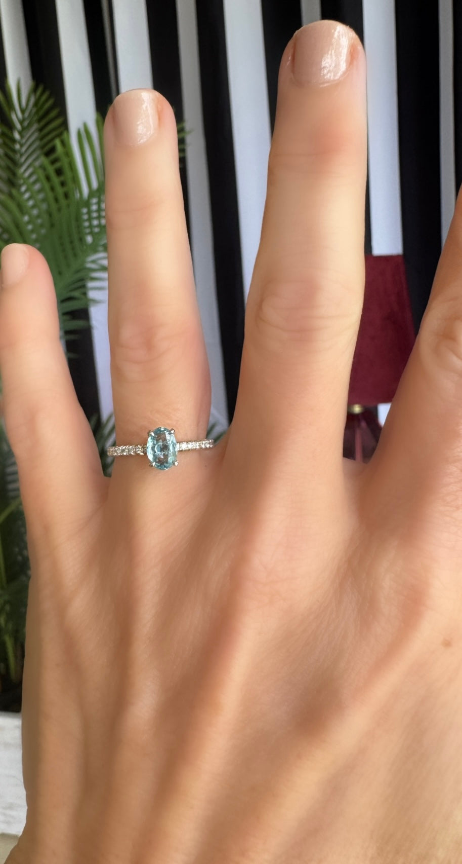 Platinum, Oval Aquamarine and Diamond Cocktail Ring