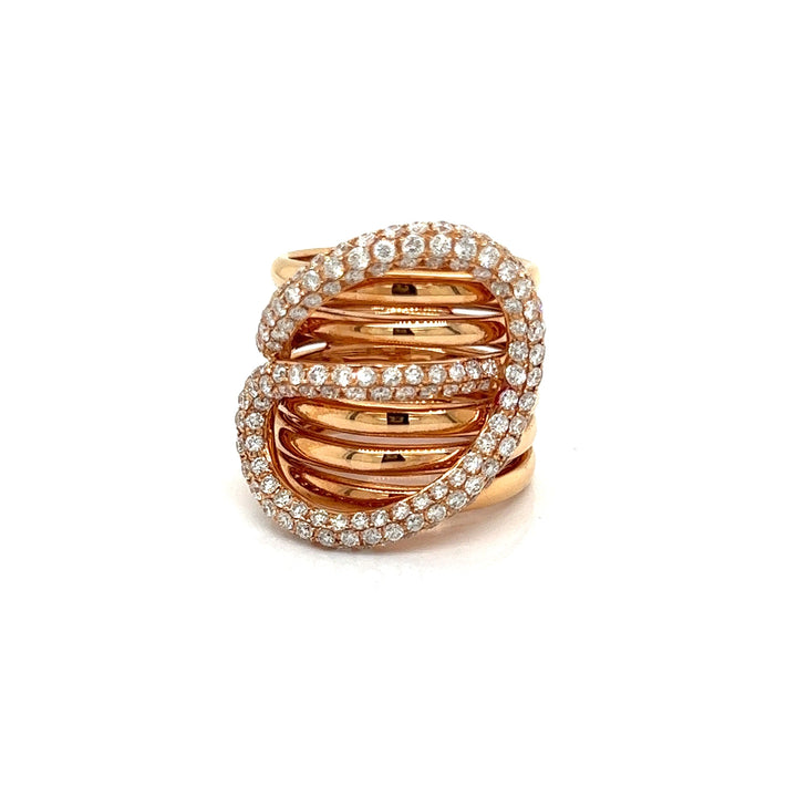 Designer 1.94 Carat Diamond and Rose Gold Stacked Ring