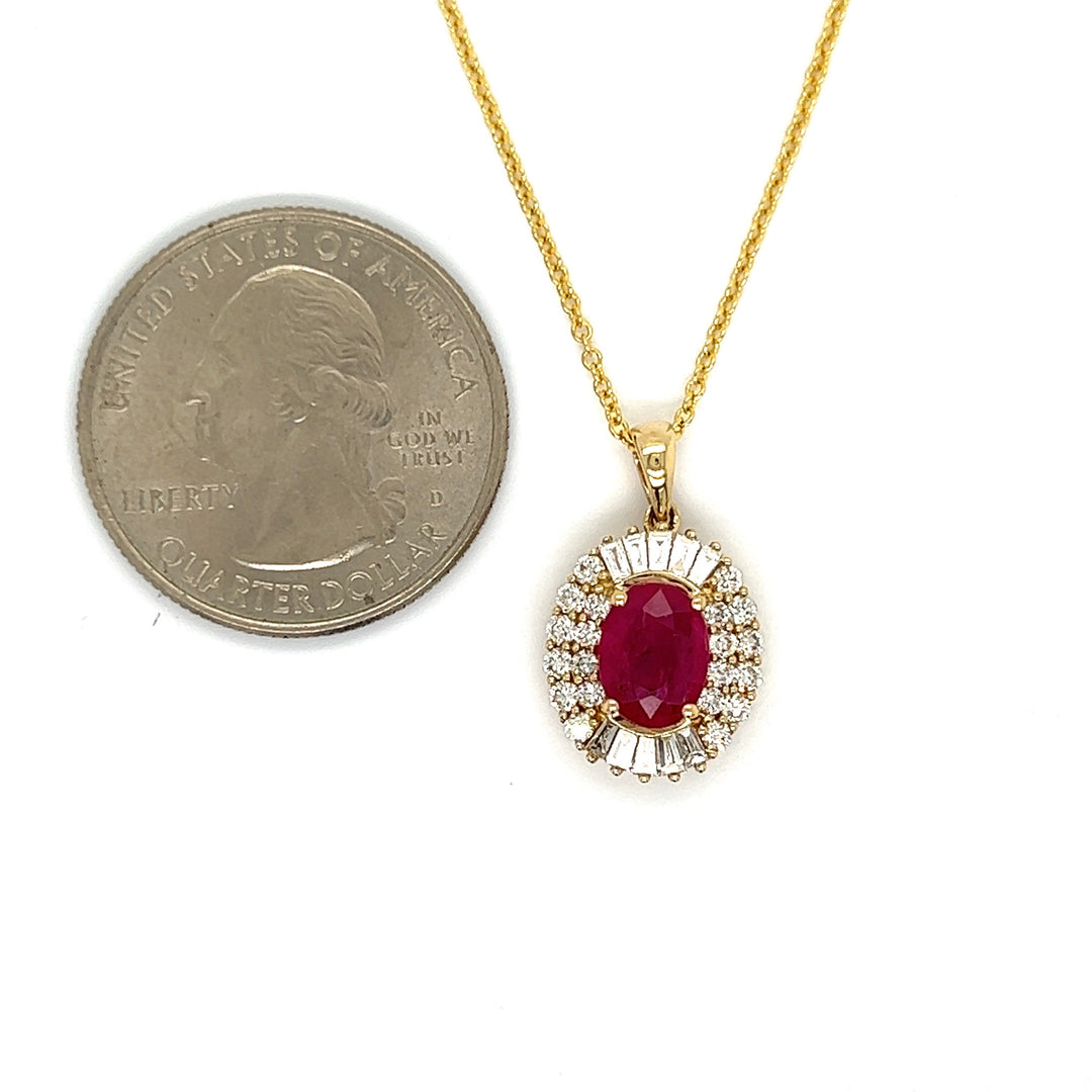 Oval Ruby and Baguette Diamond Necklace