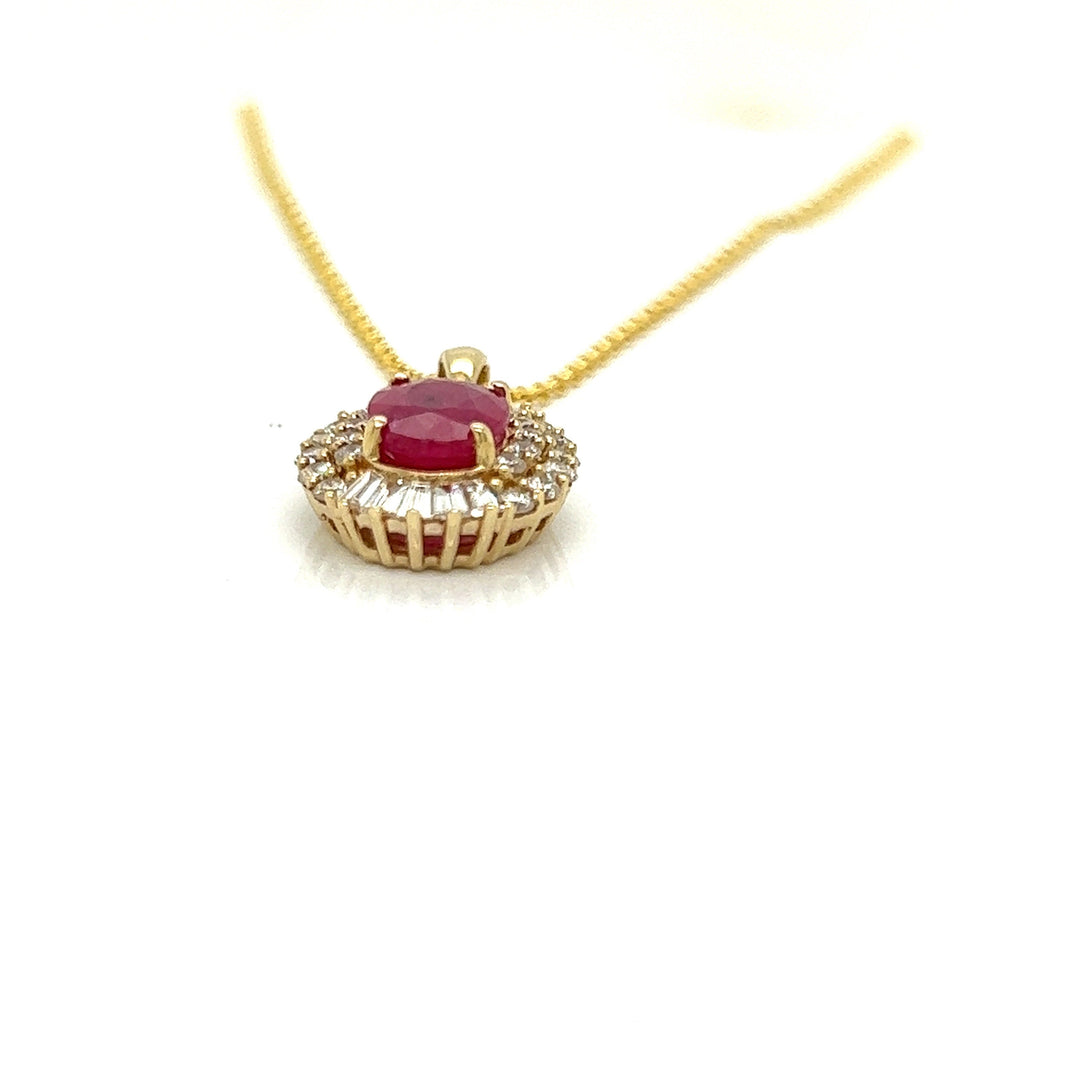 Oval Ruby and Baguette Diamond Necklace