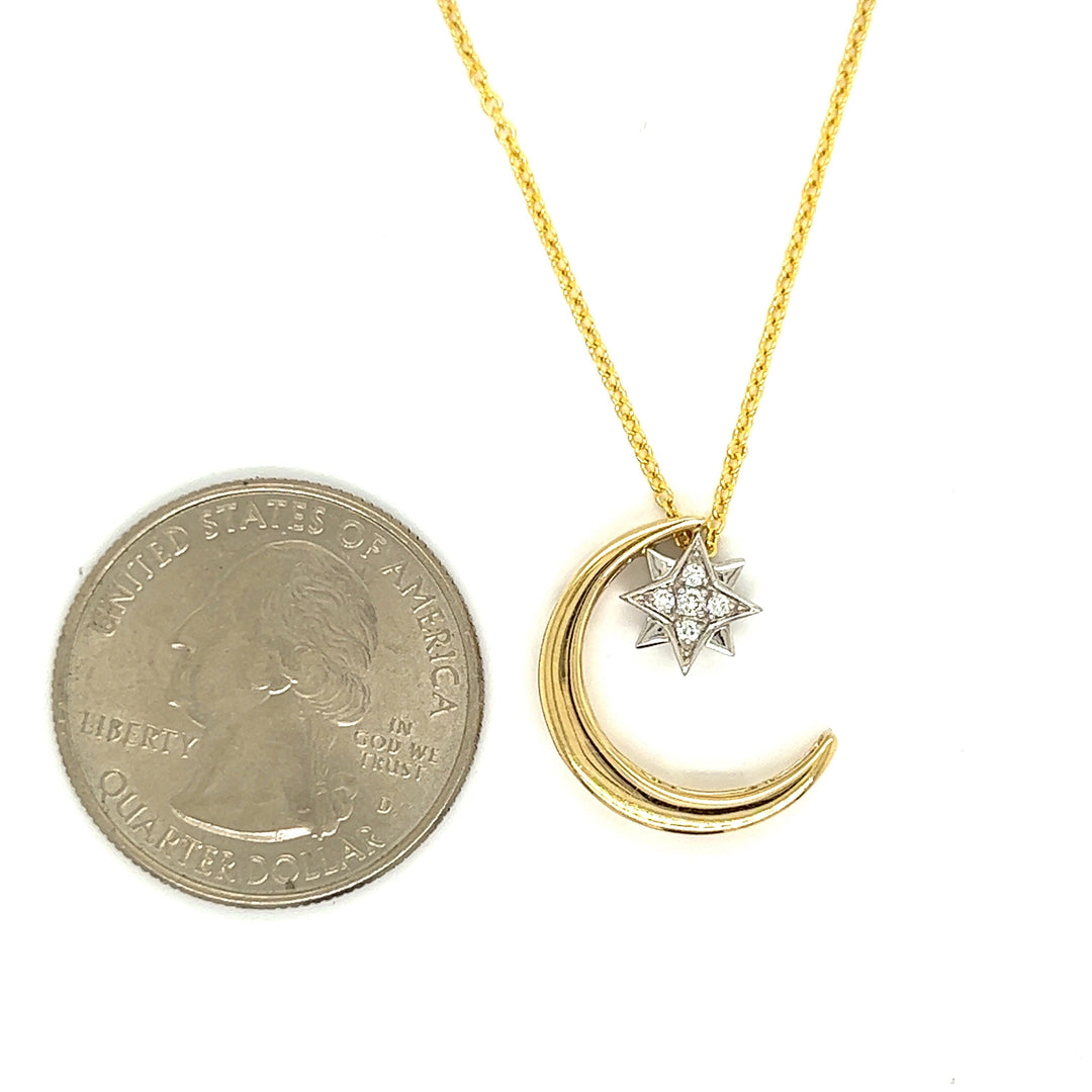 Moon and Star Yellow Gold Necklace