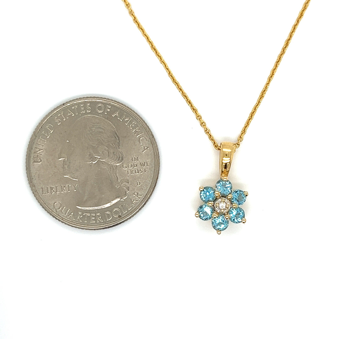 Blue Topaz and Yellow Gold Flower Necklace
