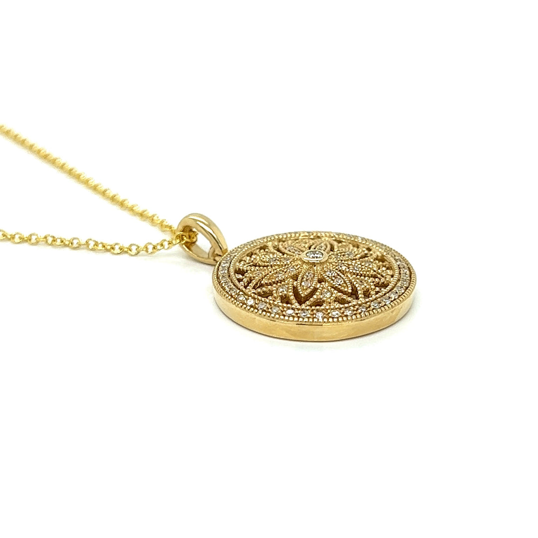 Yellow Gold and Diamond Medallion Necklace