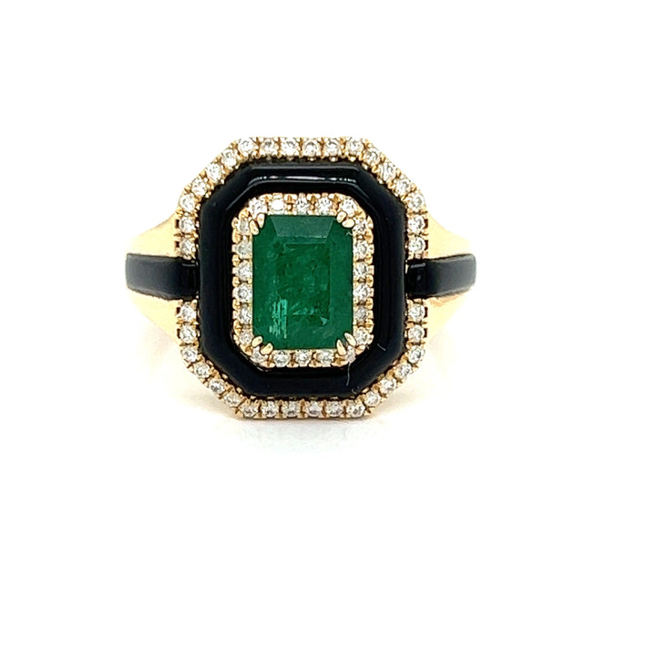 Emerald, Diamond and Onyx Ring