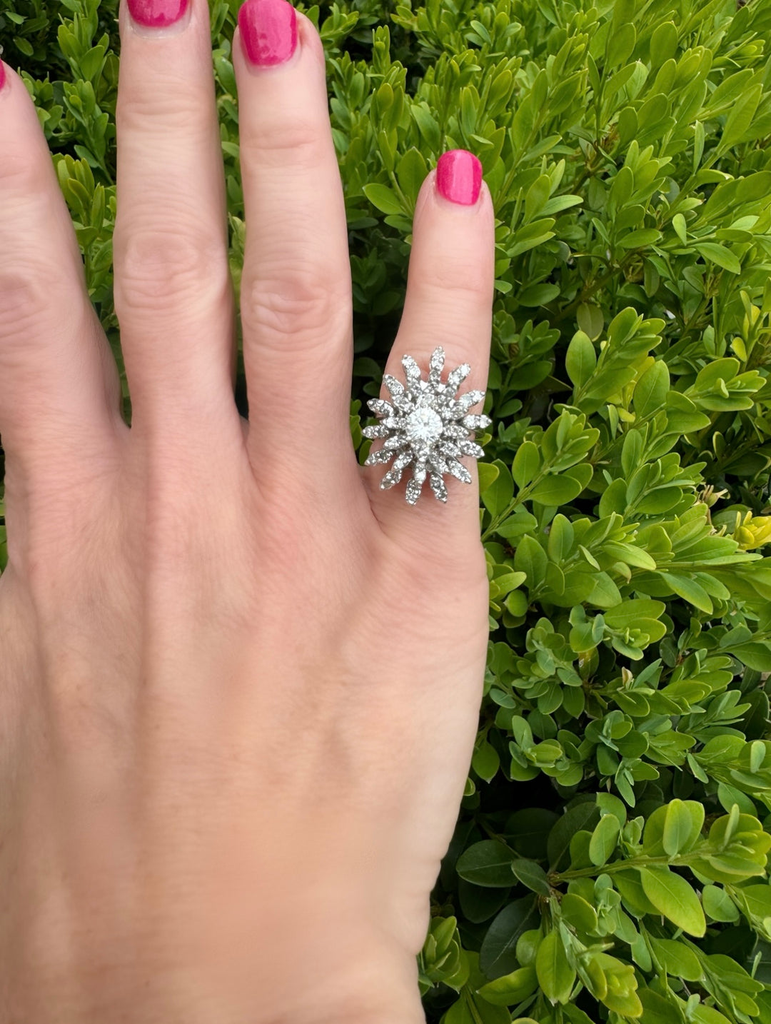 Starburst Diamond and 14k White Gold Vintage Cocktail Ring