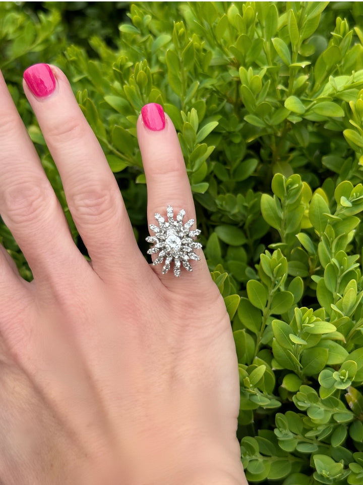 Starburst Diamond and 14k White Gold Vintage Cocktail Ring