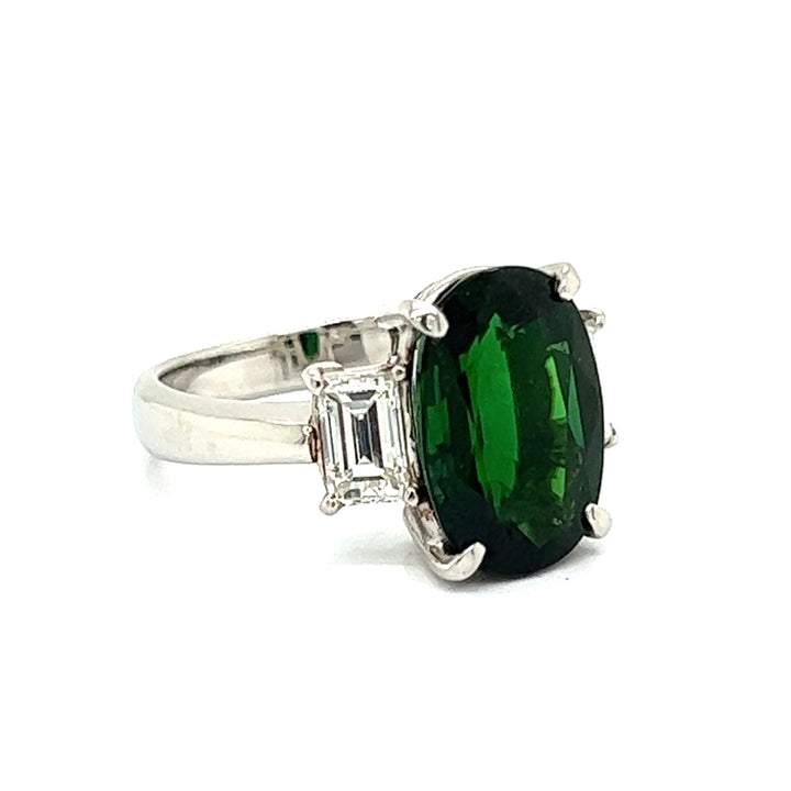 Chrome Green Tourmaline, Diamond and Platinum Ring