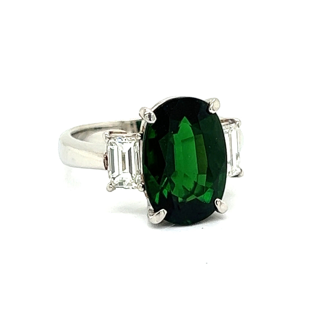 Chrome Green Tourmaline, Diamond and Platinum Ring
