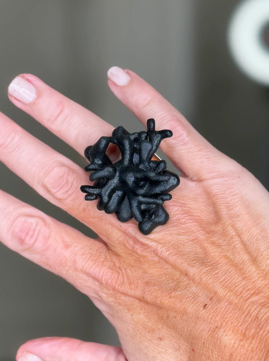 Annibale Baldini Italian Black Coral Designer Statement Ring