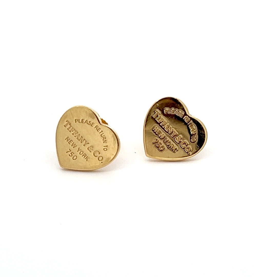 Estate 18k Yellow Gold Tiffany & Co Heart Earrings
