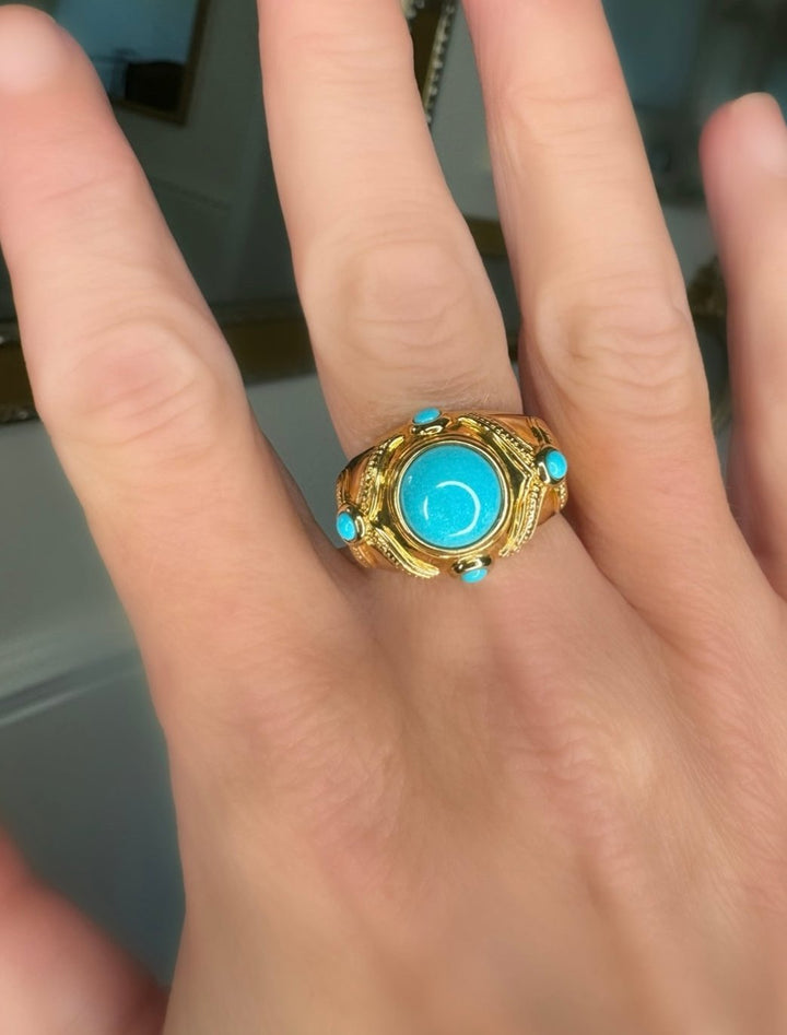 Turquoise and 14K Yellow Gold Dome Ring