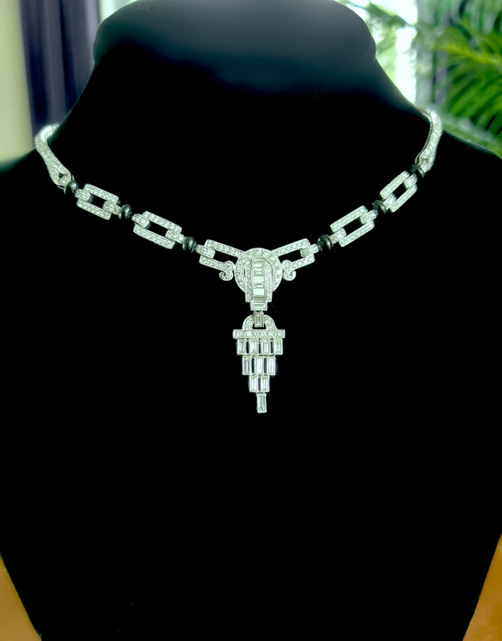 Diamond, Onyx and Platinum Art Deco Style Necklace