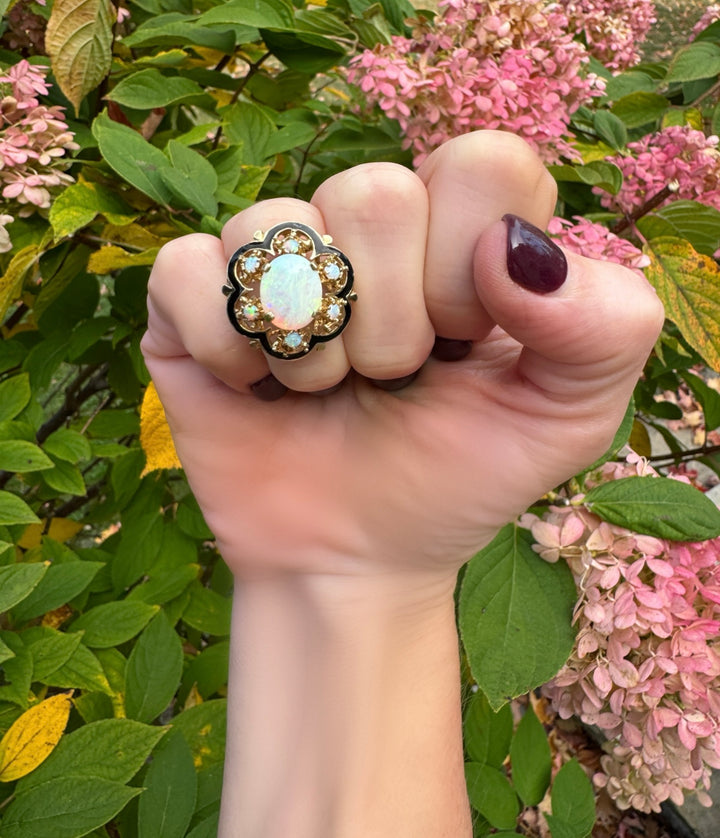 Cabochon Oval Opal in 14K Yellow Gold Vintage Ring