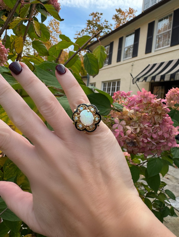 Cabochon Oval Opal in 14K Yellow Gold Vintage Ring