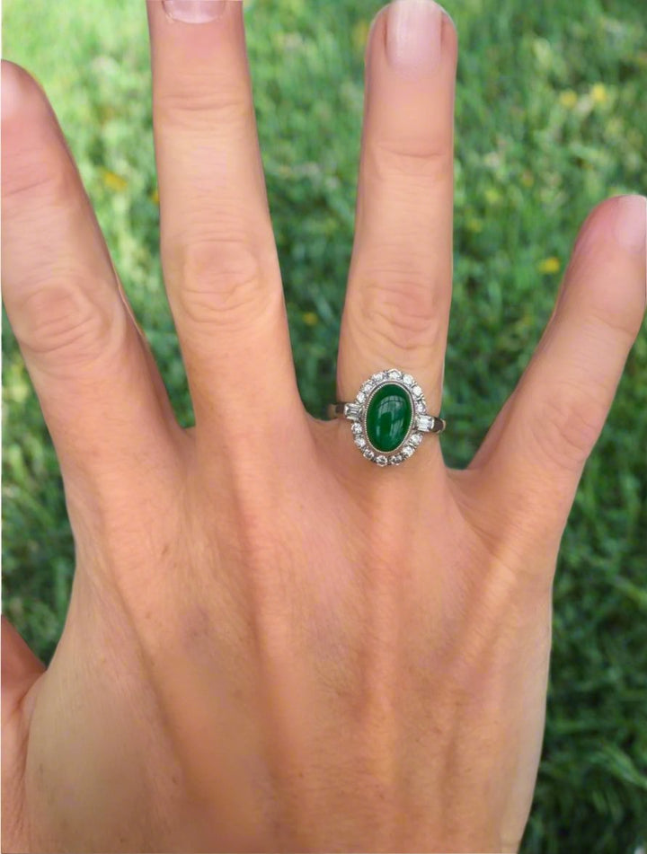 Cabochon Jade, Diamond and Platinum Vintage Ring