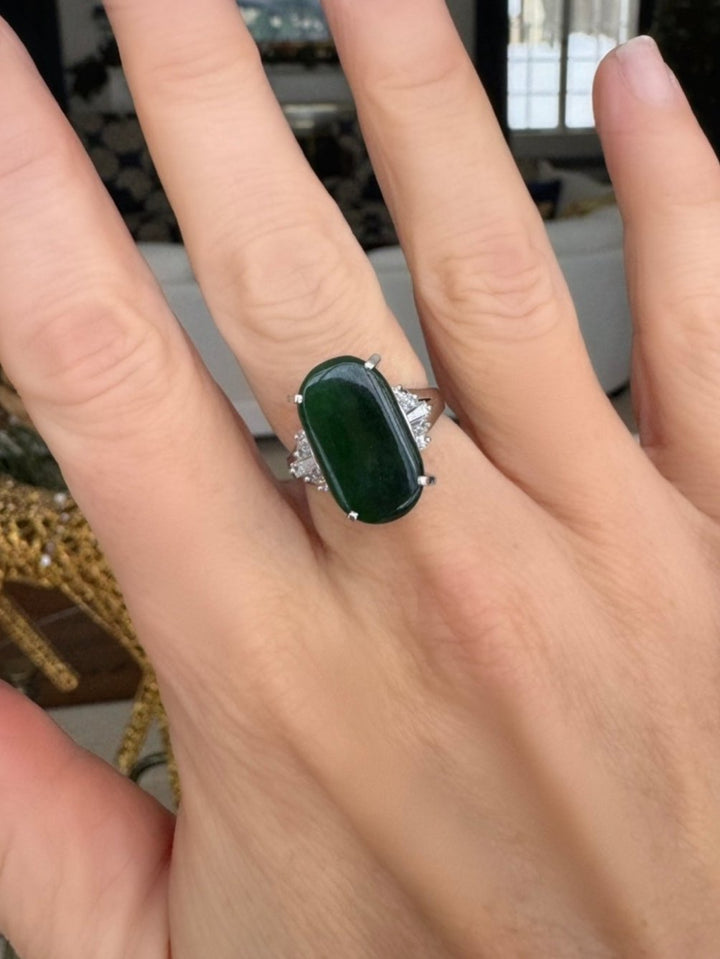 Vintage 4.75 Carat Jadeite, Diamond and Platinum Ring