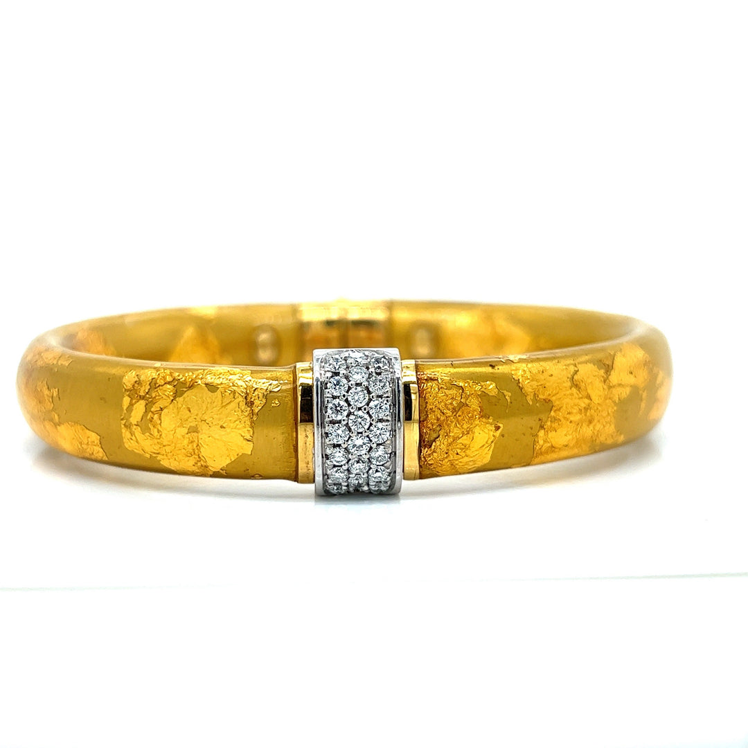 Estate Soho Of Italy .66 ctw Diamond and Gold Enamel Bangle