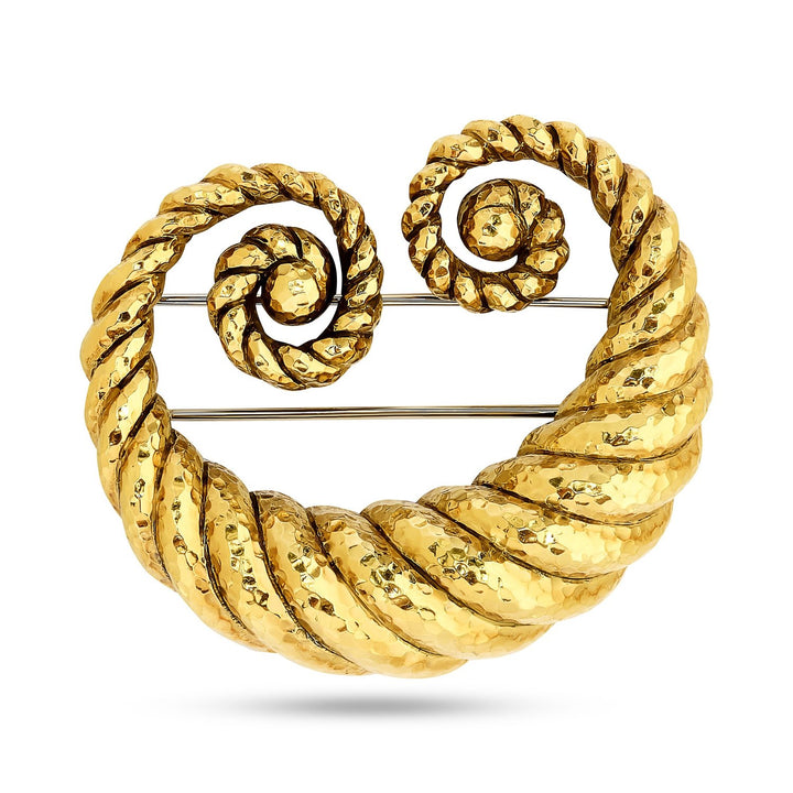 David Webb 18K Hammered Yellow Gold Crescent Brooch