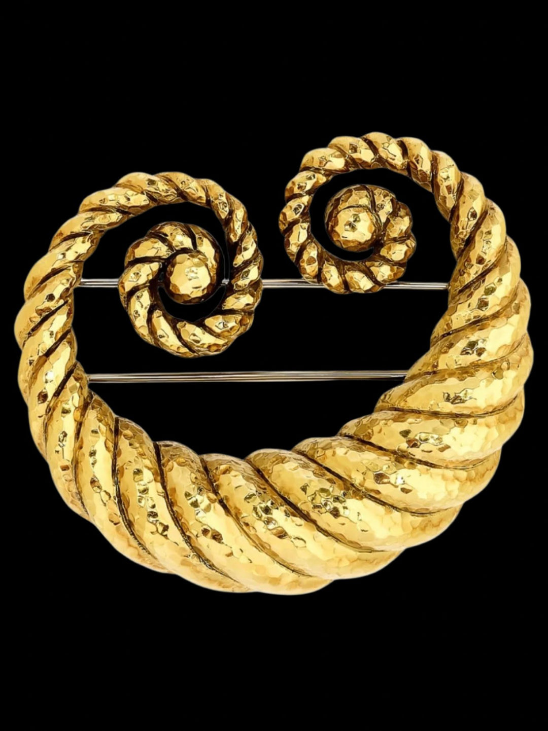 David Webb 18K Hammered Yellow Gold Crescent Brooch