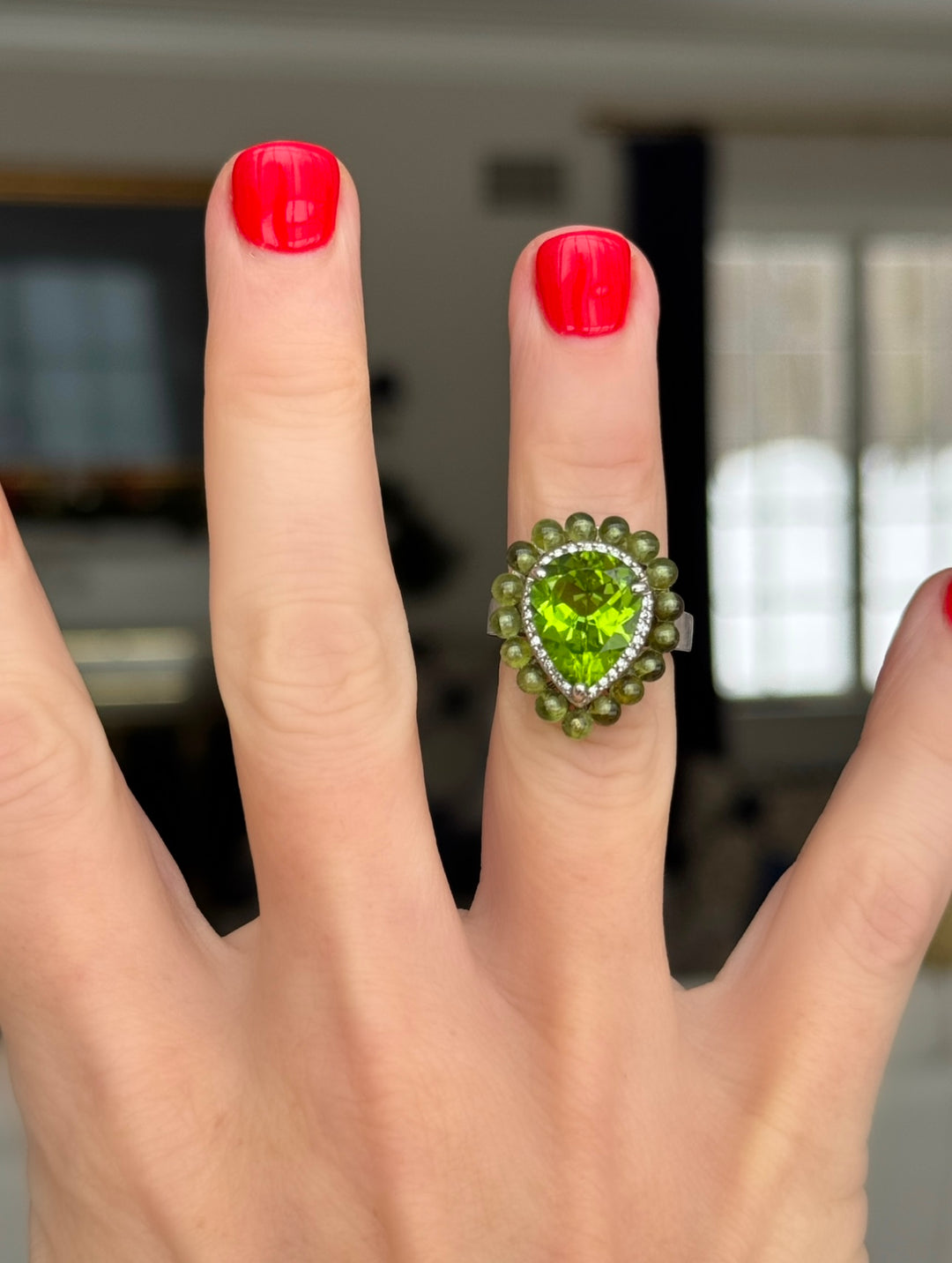 Platinum, Diamond and Peridot Estate Cocktail Ring