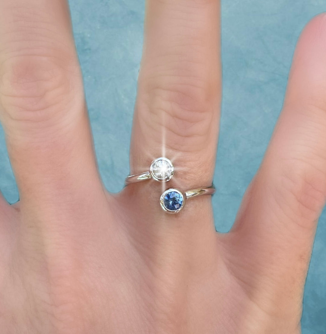 White and Blue Sapphire 14K White Gold Bypass Ring