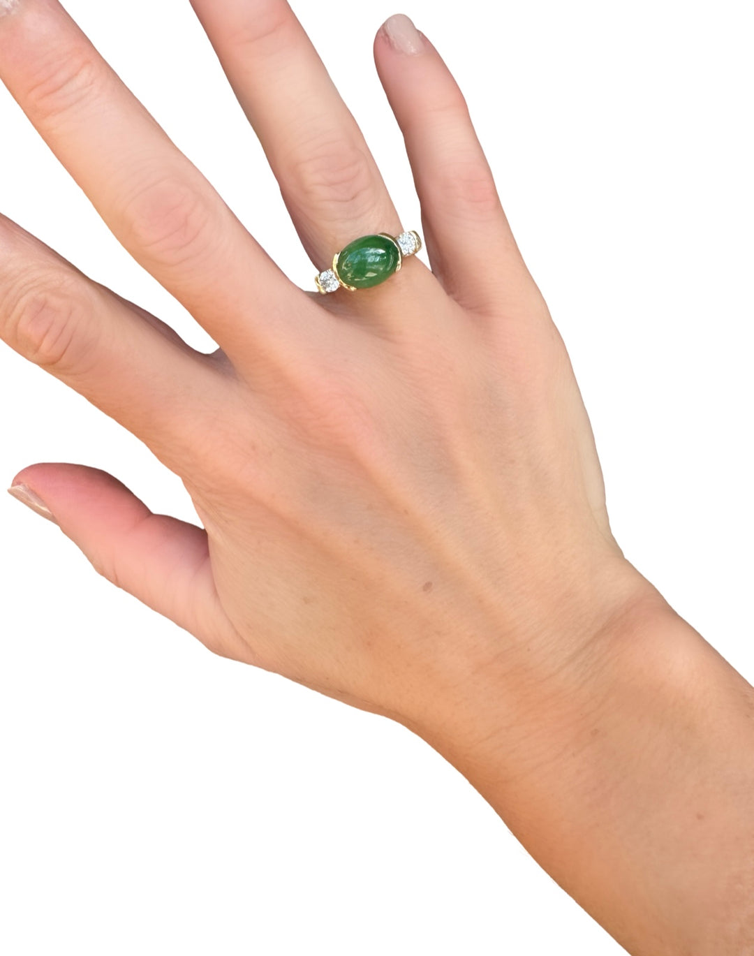 Oval Jade, Diamond and 14K Yellow Gold Statement Ring