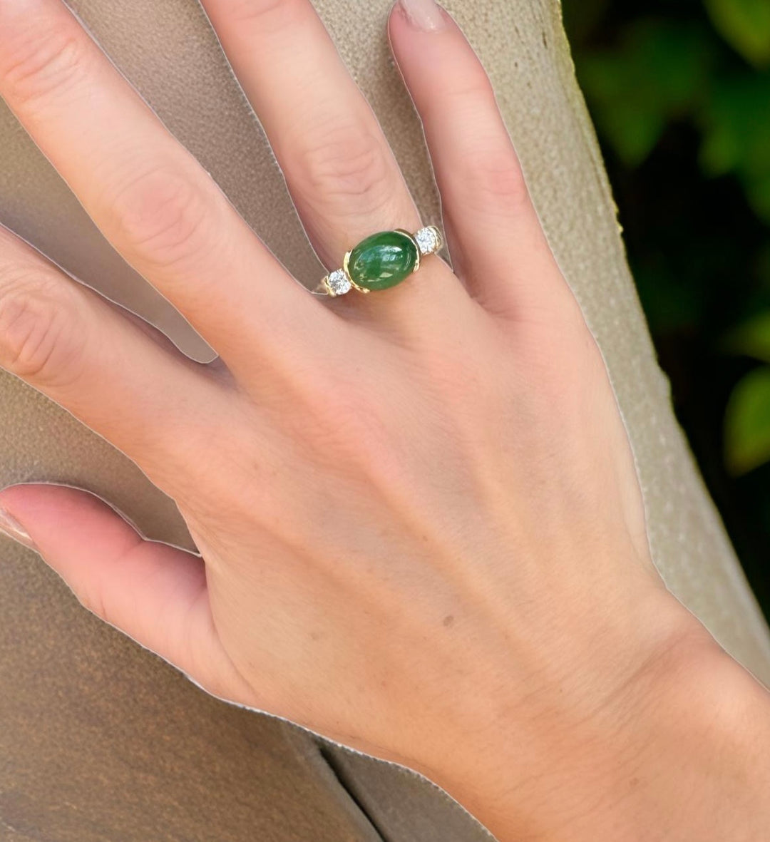 Oval Jade, Diamond and 14K Yellow Gold Statement Ring