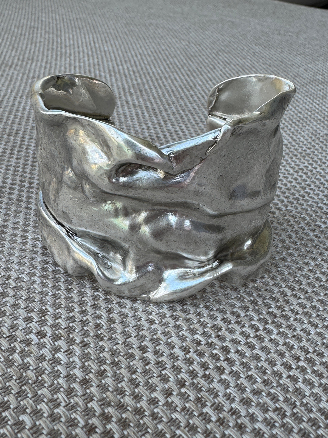 Silver Crinkle Cuff Statement Bangle Bracelet