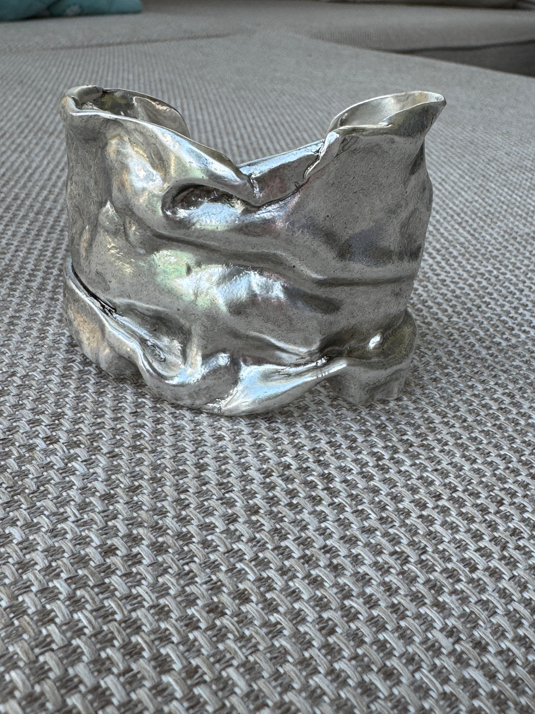 Silver Crinkle Cuff Statement Bangle Bracelet