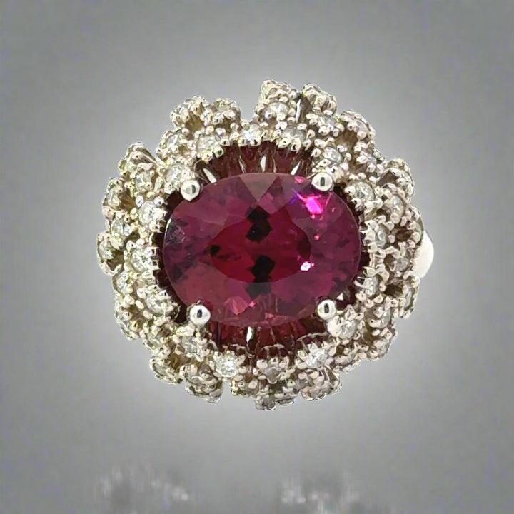 Rubellite and Diamond 14K White Gold Estate Ring