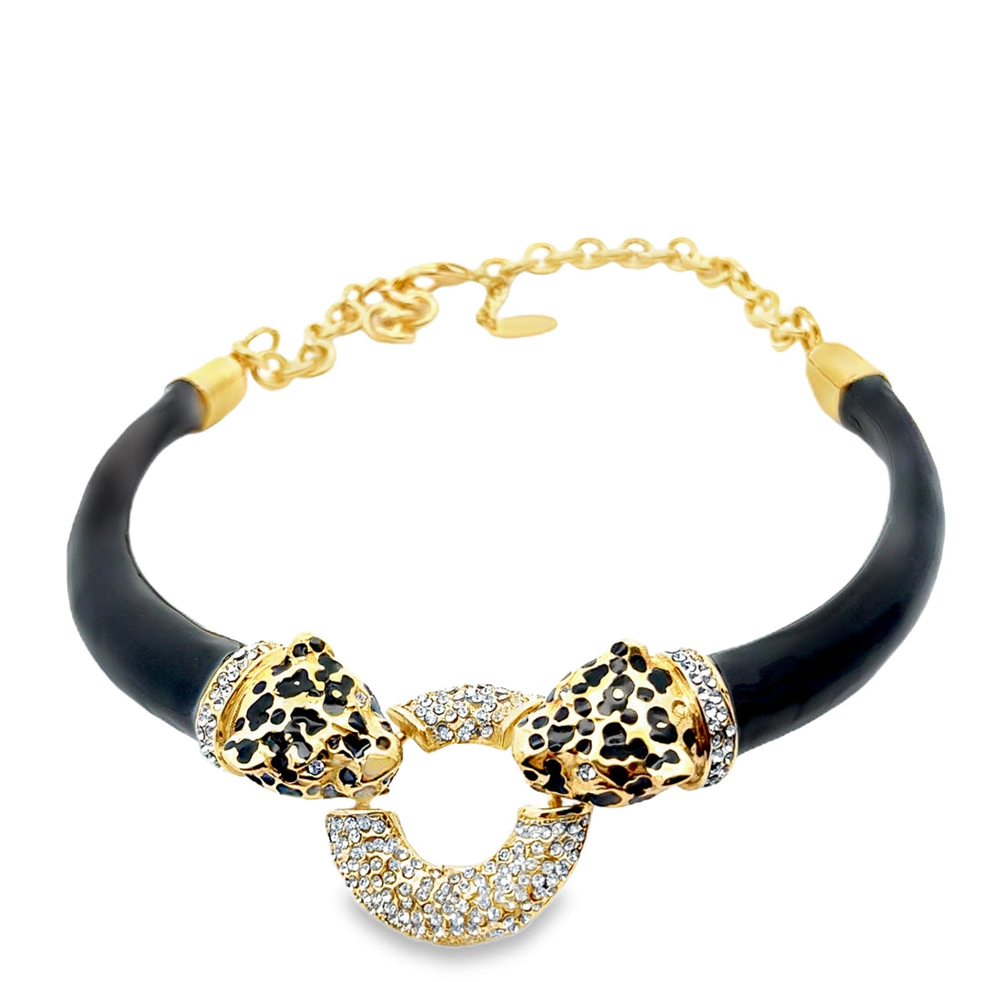 Annibale Baldini Italian Leopard and Swarovski Crystal Statement Necklace