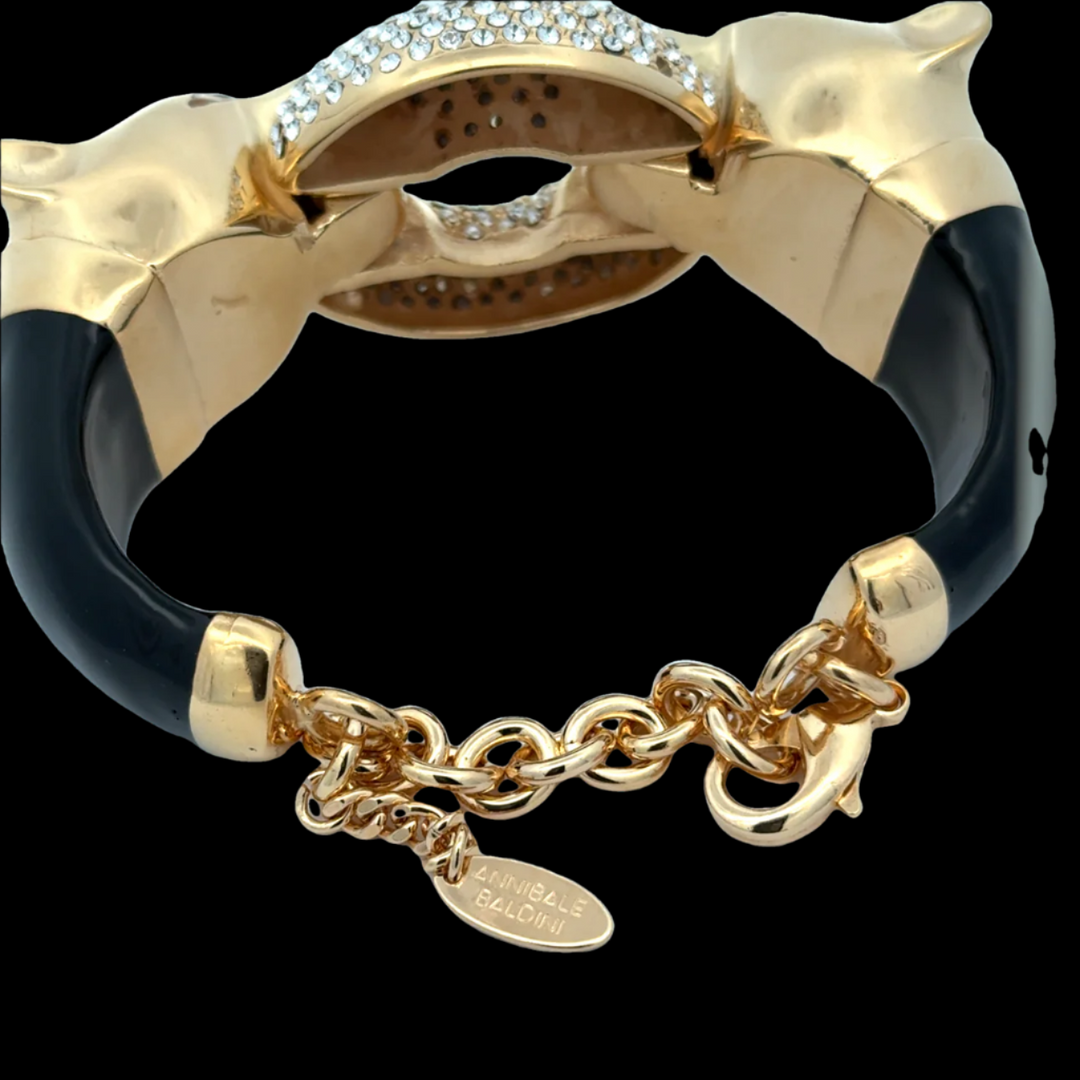 Annibale Baldini Italian Panther and Swarovski Crystal Statement Bracelet