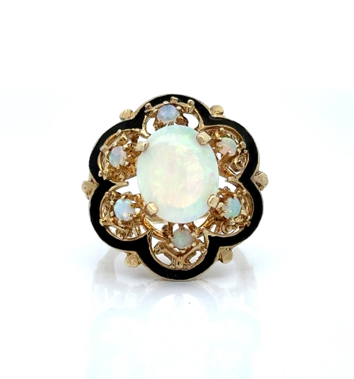 Cabochon Oval Opal in 14K Yellow Gold Vintage Ring