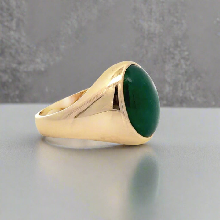 Oval Cabochon Emerald and 14K Yellow Gold Ring